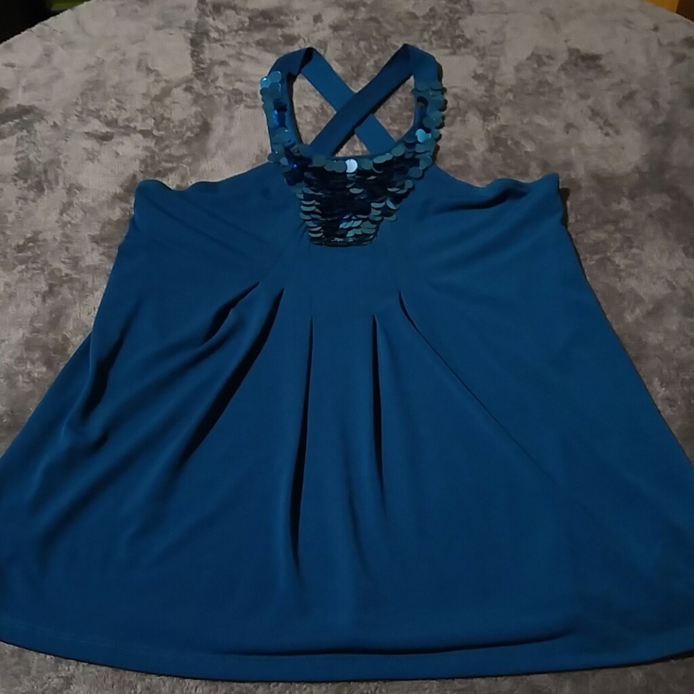 Express Sequin Dark Teal/Aqua Green Top Size XS